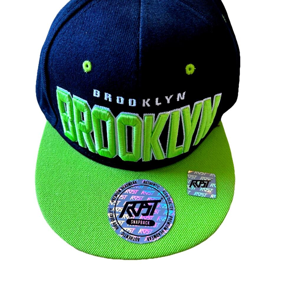 90s Brooklyn Hat Green Embroidered Flat Brim Artsy Bold Vintage Skate Grunge Y2K